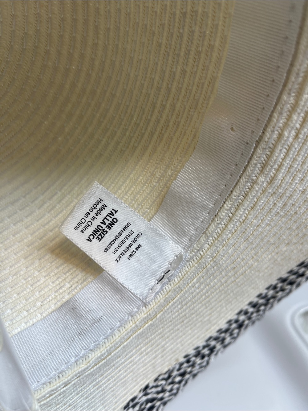Women’s Wide Brim Straw Sun Hat in White and Black - Picture 6 of 9